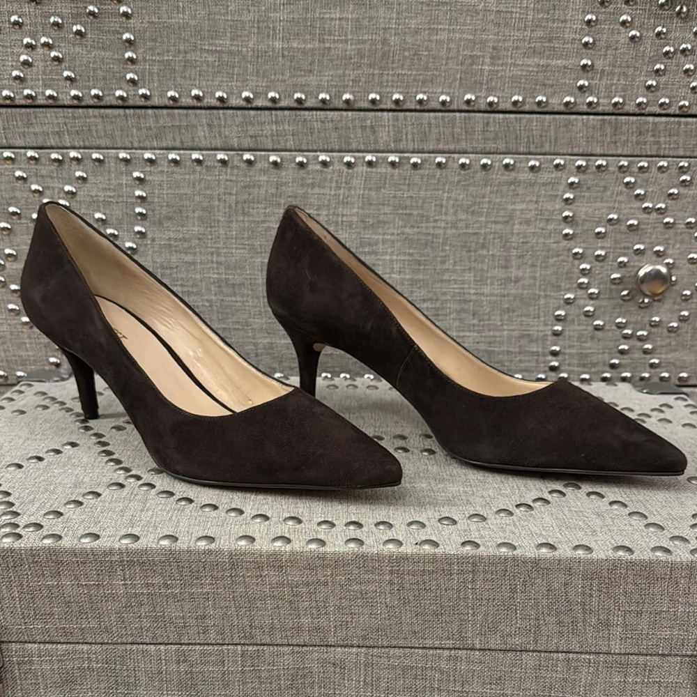 Nine West Margot Women's Kitten Heels Suede Brown Pumps - Picture 4 of 9